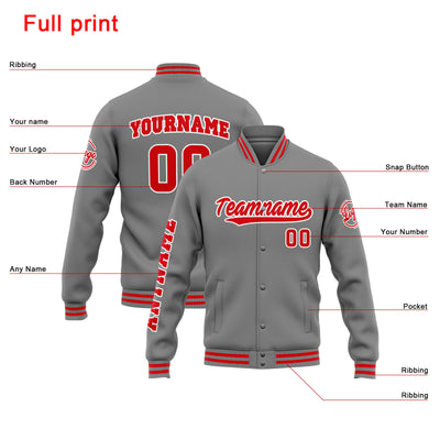 Custom Varsity Jacket Letterman jacket for Men, Women and Youth Grey Red enthsush