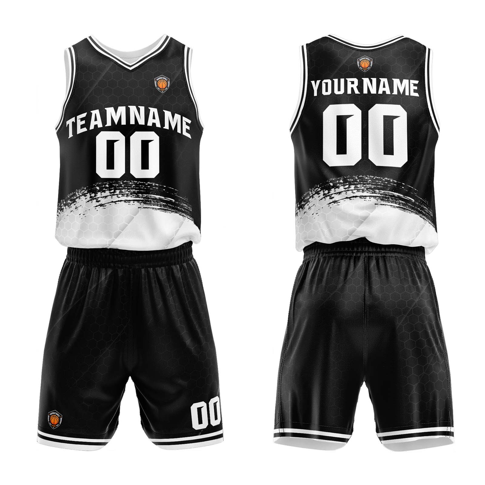 Custom Black White Basketball Jersey Uniform Suit Printed Your Logo Name Number enthsush