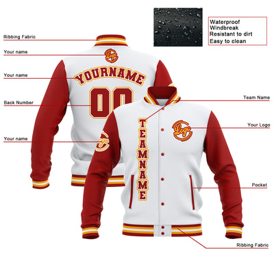 Custom White Red Yellow Waterproof Varsity Jackets Personalized Stitched Name Number Logo to Letterman Jackets enthsush
