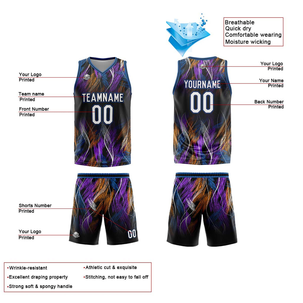 Custom Black Blue Basketball Jersey Uniform Suit Printed Your Logo Name Number enthsush