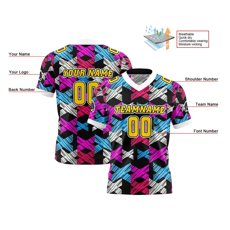 Custom Blue Yellow Reversible Football Jersey Personalized Gradient Football Shirts for Men Printed Team Name Number Logo