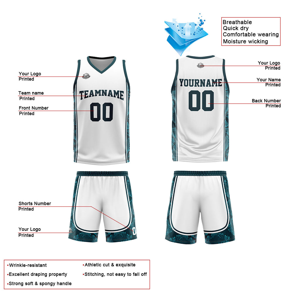 Custom White Dark Green Basketball Jersey Uniform Suit Printed Your Logo Name Number enthsush