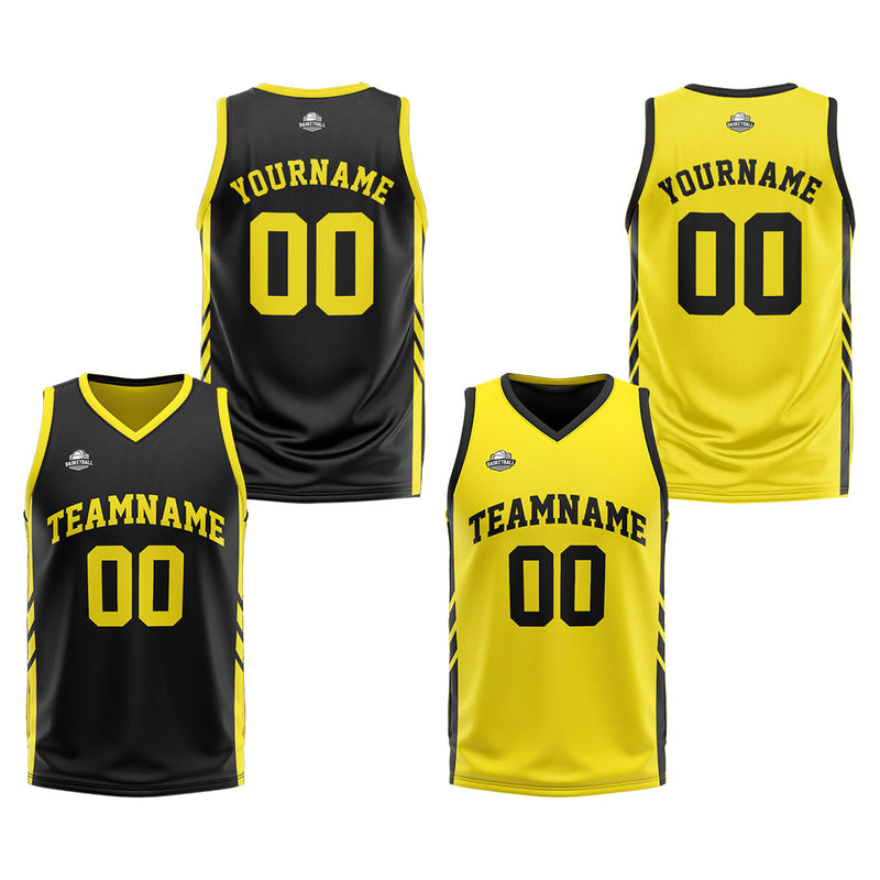 Custom Reversible Basketball Suit for Adults and Kids Personalized Jersey Black-Yellow