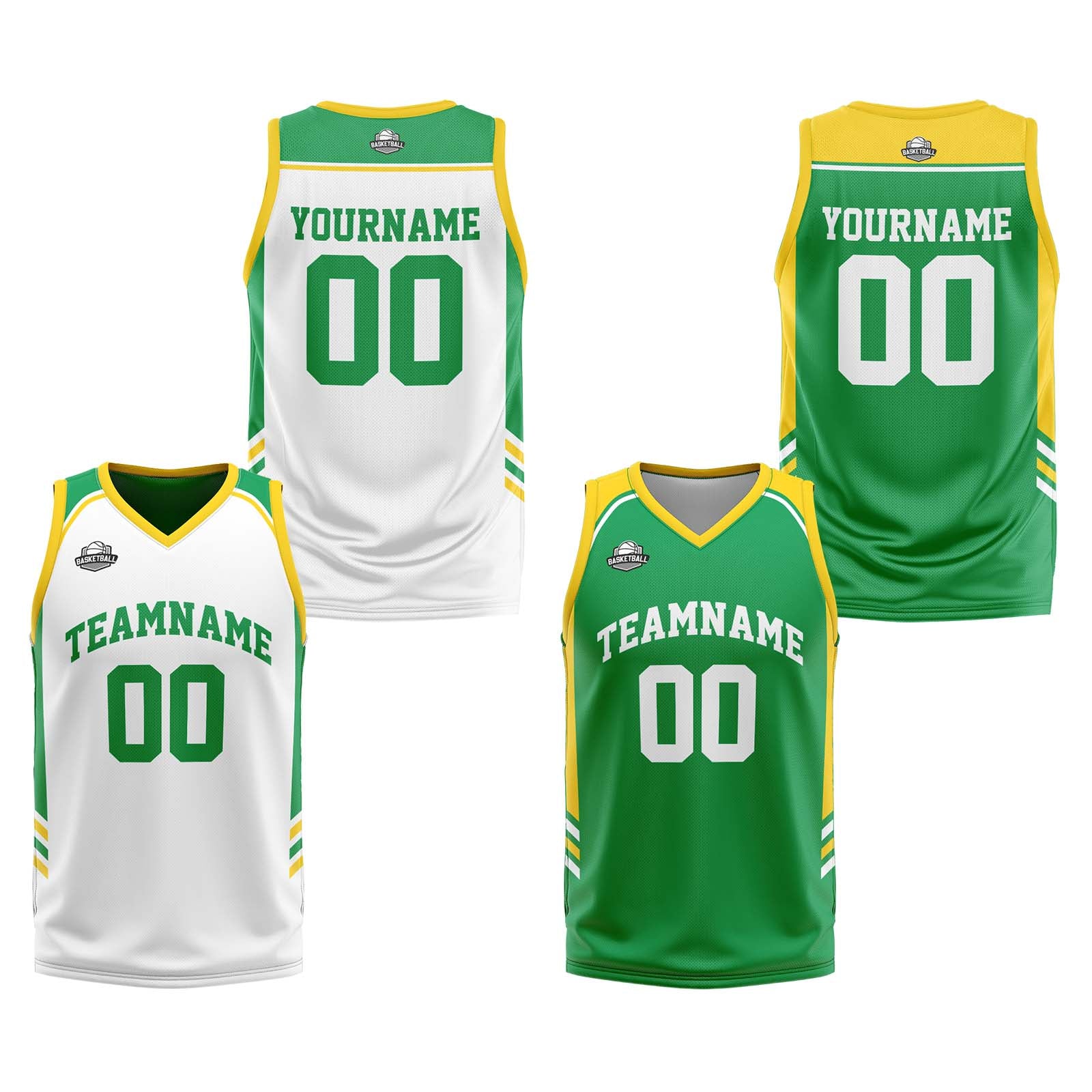 Custom Yellow Green Reversible Basketball Suit for Adults and Kids Personalized Jersey enthsush