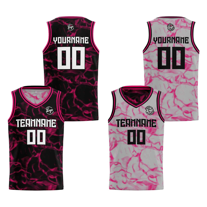 Custom Black Pink Reversible Basketball Suit for Adults and Kids Personalized Jersey