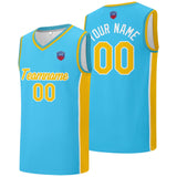 Custom basketball jersey shorts for men and women. Embroidered and printed name, number and logo Light Blue&Yellow