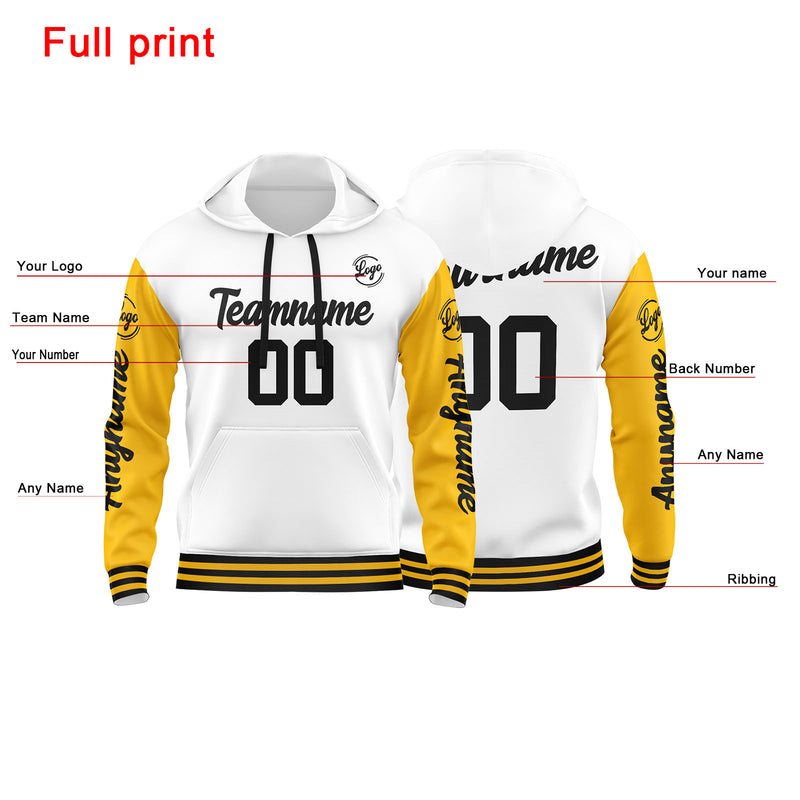 Custom Yellow White Sweatshirt Hoodie For Men Women Girl Boy Print Your Logo Name Number