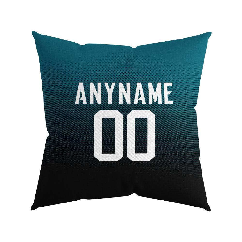 Custom Football Throw Pillow for Men Women Boy Gift Printed Your Personalized Name Number Teal&Black&White enthsush