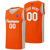 Custom basketball jersey shorts for men and women. Embroidered and printed name, number and logo Orange&Grey