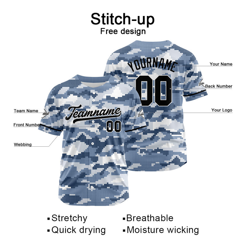 Custom Full Print Design Authentic Baseball Jersey gray blue