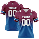 Custom Burgundy Blue Gradient Football Jersey Personalized Football Shirts for Men Women  Printed Team Name Number Logo