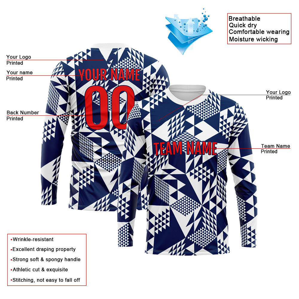Custom Basketball Soccer Football Shooting Long T-Shirt for Adults and Kids White-Navy enthsush