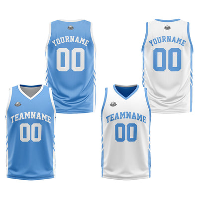 Custom Reversible Basketball Suit for Adults and Kids Personalized Jersey Light Blue-White enthsush