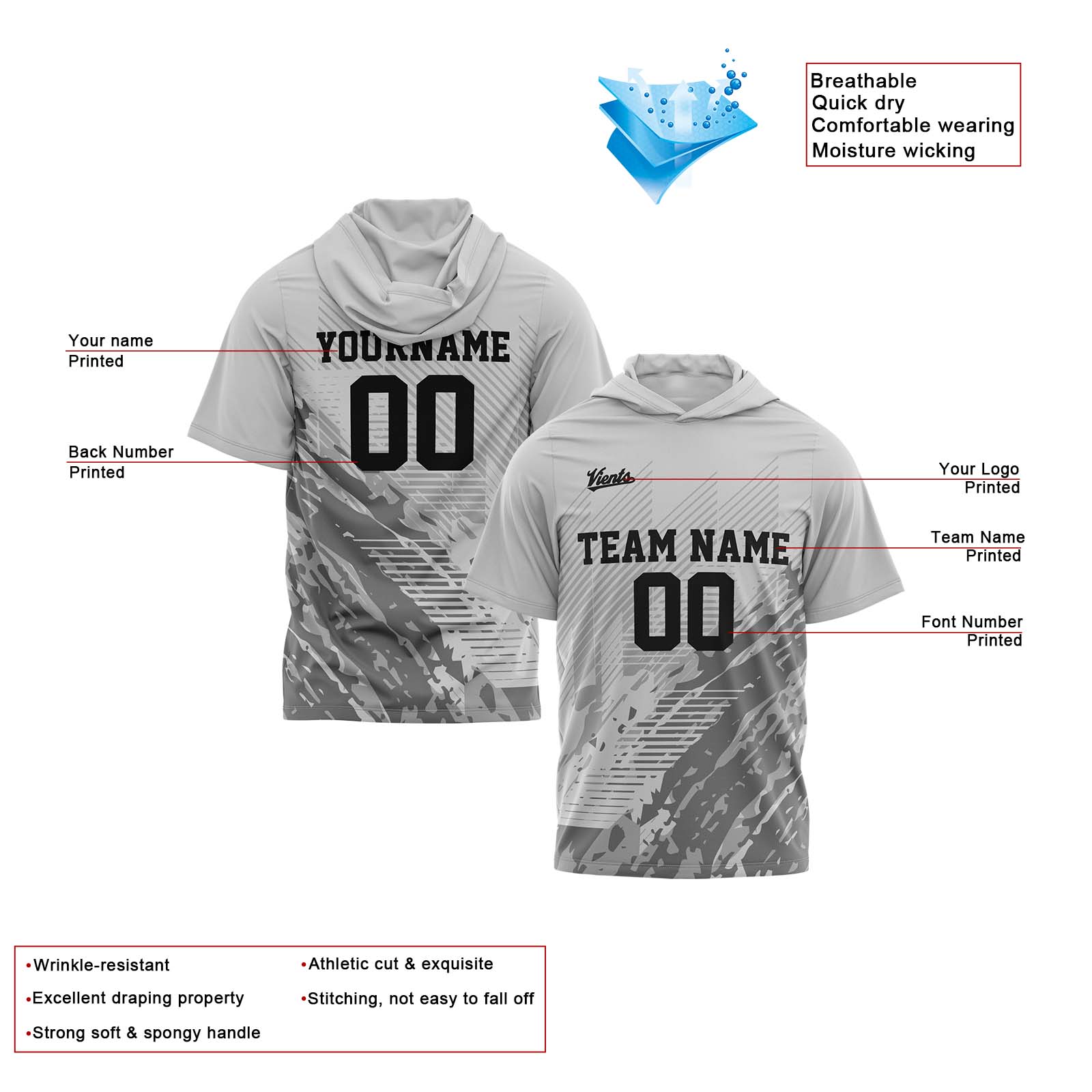 Custom Grey Sleeve Hoodies for Men Women Shirts with Hoods Printed Name Logo enthsush
