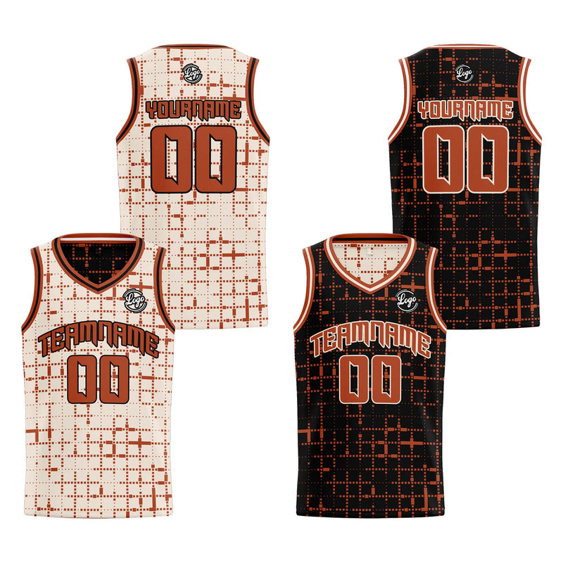 Custom Cream Reddish Brown Reversible Basketball Suit for Adults and Kids Personalized Jersey