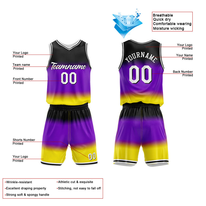 Custom Basketball Jersey Uniform Suit Printed Your Logo Name Number Gradient-Purple enthsush