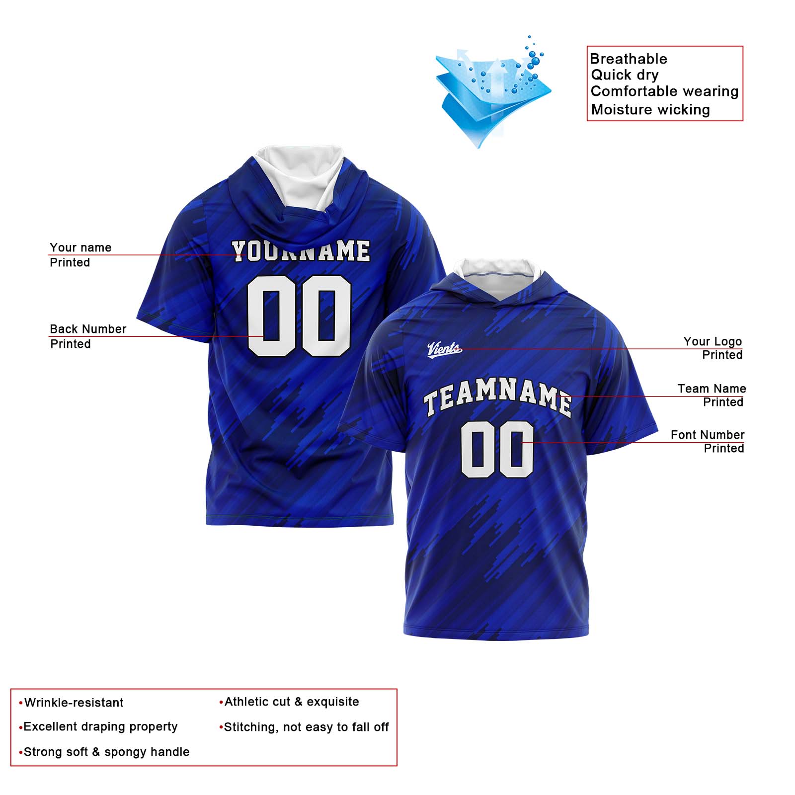 Custom Royal Sleeve Hoodies for Men Women Shirts with Hoods Printed Name Logo enthsush