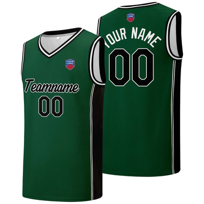 Custom basketball jersey shorts for men and women. Embroidered and printed name, number and logo Dark Green enthsush