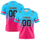 Custom Light Blue Pink Gradient Football Jersey Personalized Football Shirts for Men Women  Printed Team Name Number Logo