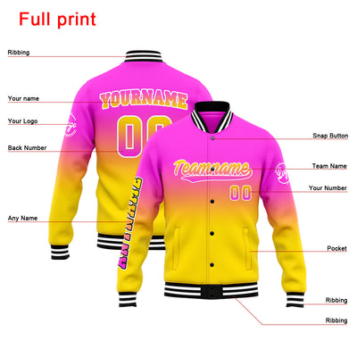Custom Gradient Varsity Jacket Letterman jacket for Men, Women and Youth Pink&Yellow enthsush