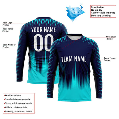 Custom Basketball Soccer Football Shooting Long T-Shirt for Adults and Kids Navy-Teal enthsush
