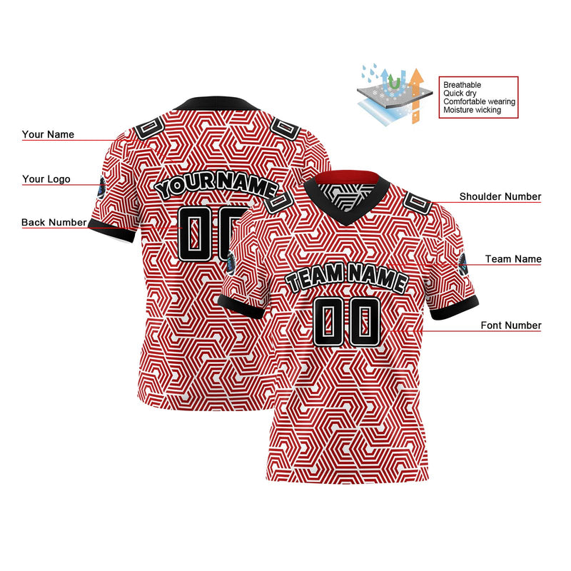 Custom Red Black Reversible Football Jersey Personalized Gradient Football Shirts for Men Printed Team Name Number Logo
