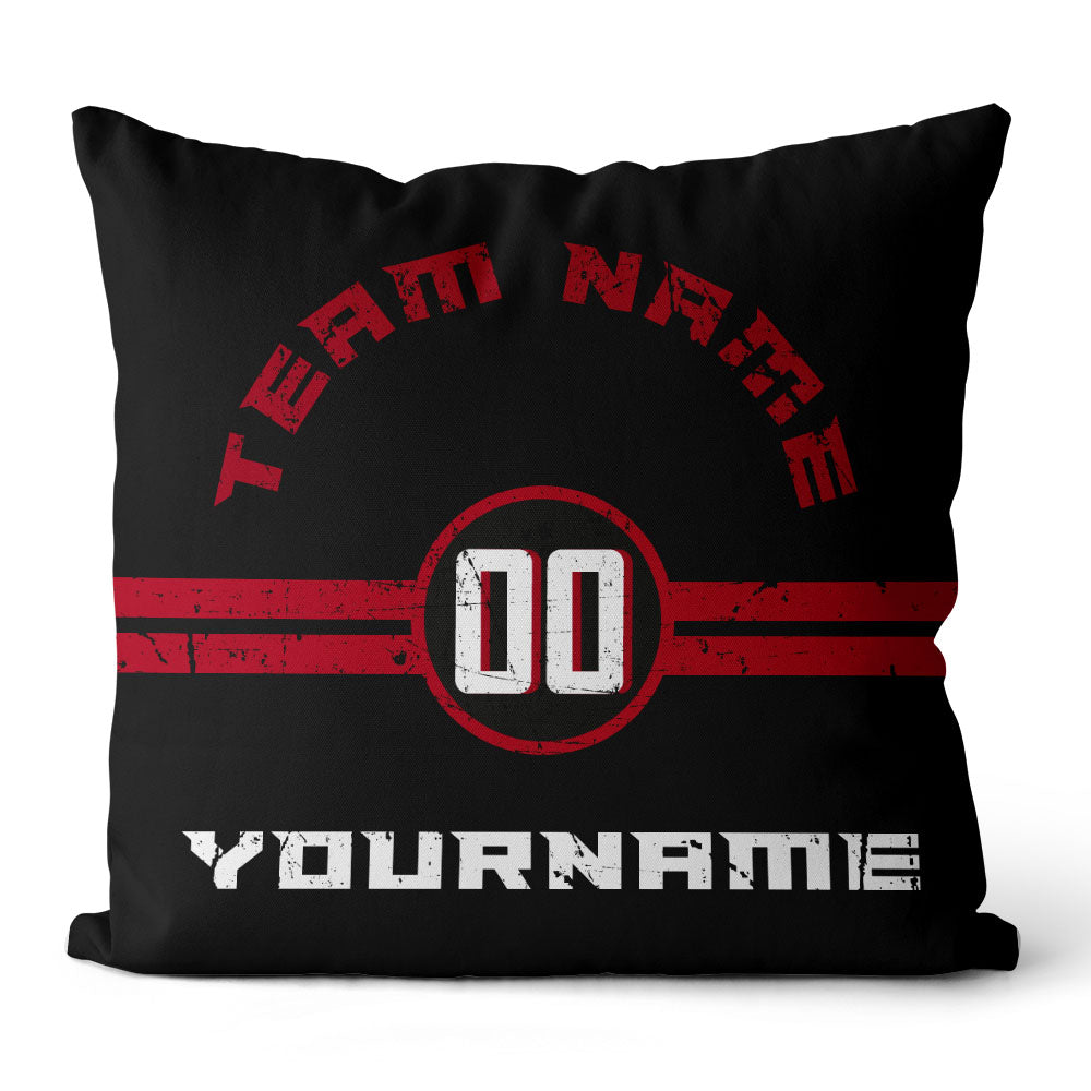 Custom Football Throw Pillow for Men Women Boy Gift Printed Your Personalized Name Number Black & White &  Red enthsush