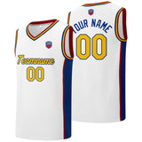 Custom basketball jersey shorts for men and women. Embroidered and printed name, number and logo White&Royal