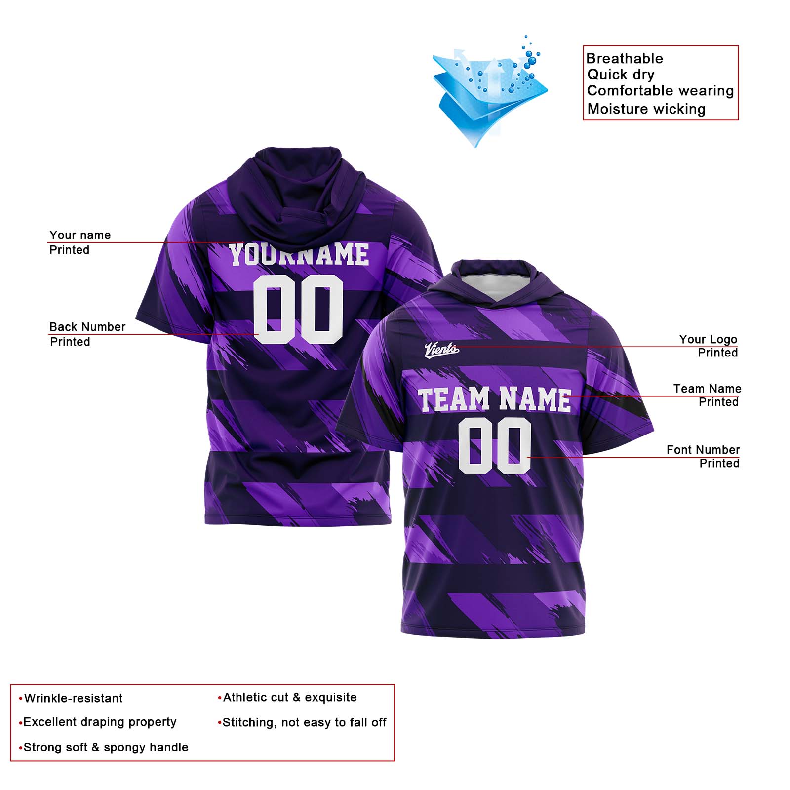 Custom Purple Sleeve Hoodies for Men Women Shirts with Hoods Printed Name Logo enthsush