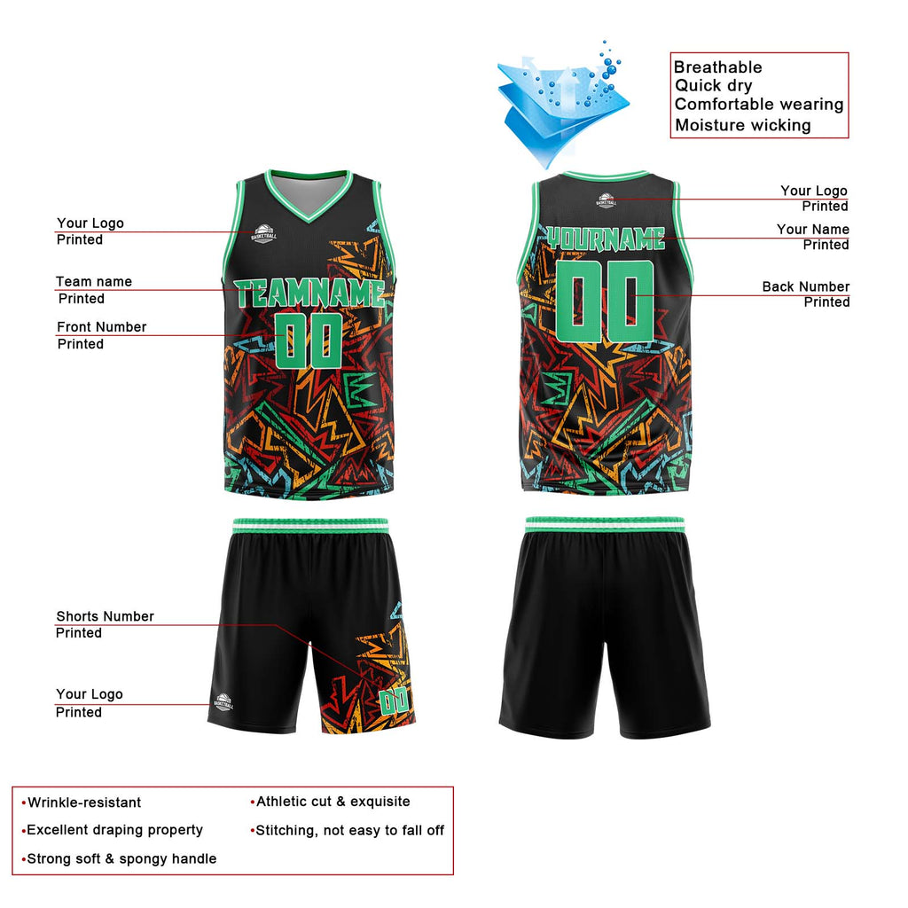Custom Damaged geometry Green Basketball Jersey Uniform Suit Printed Your Logo Name Number enthsush