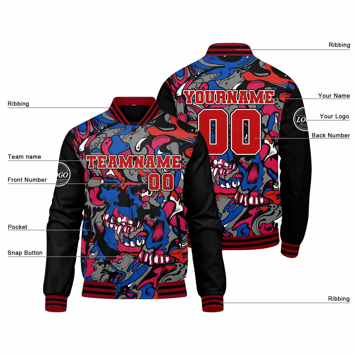 Custom Varsity Jacket Letterman jacket for Men, Women and Youth Red Royal enthsush