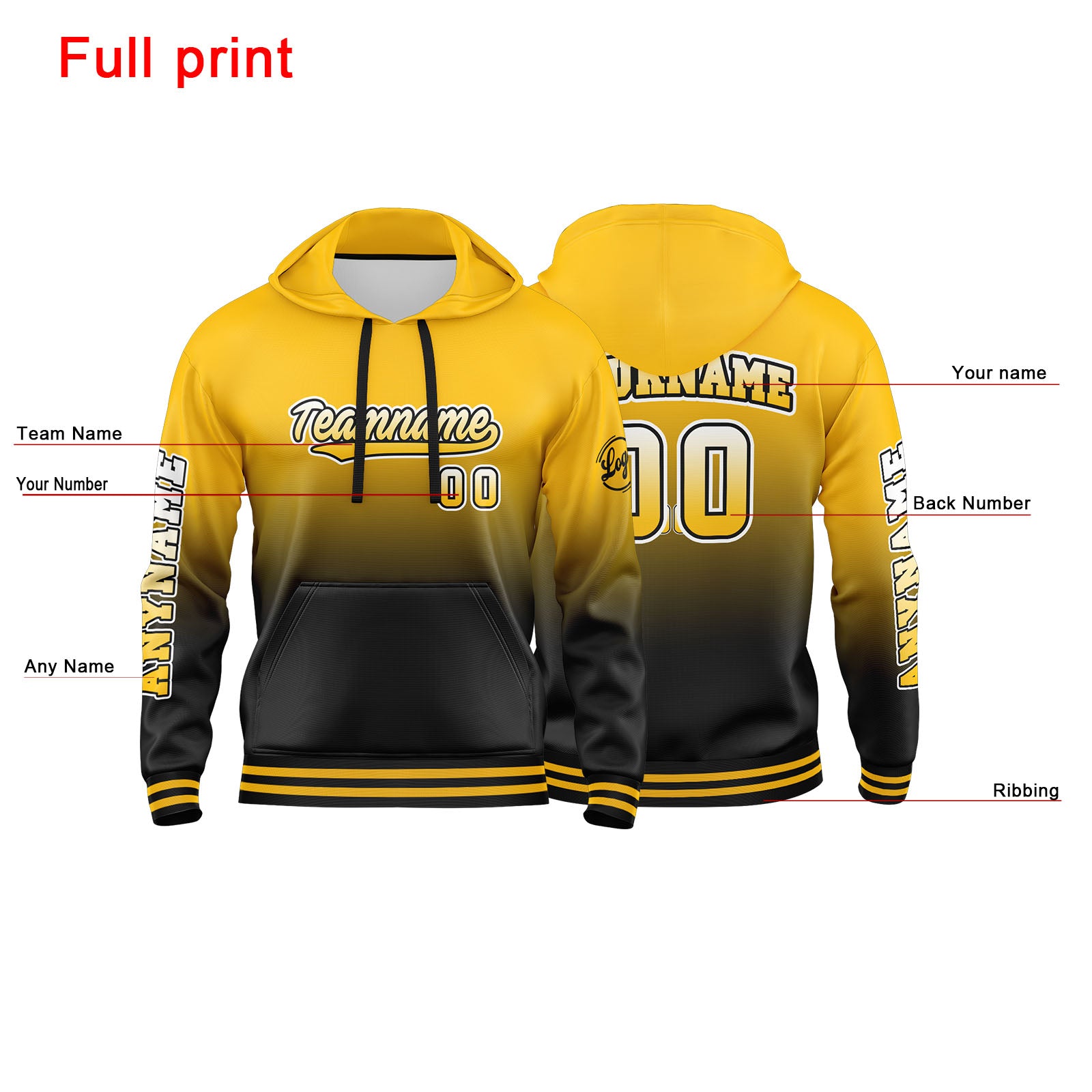 Custom Yellow Black Sweatshirt Hoodie For Men Women Girl Boy Print Your Logo Name Number enthsush