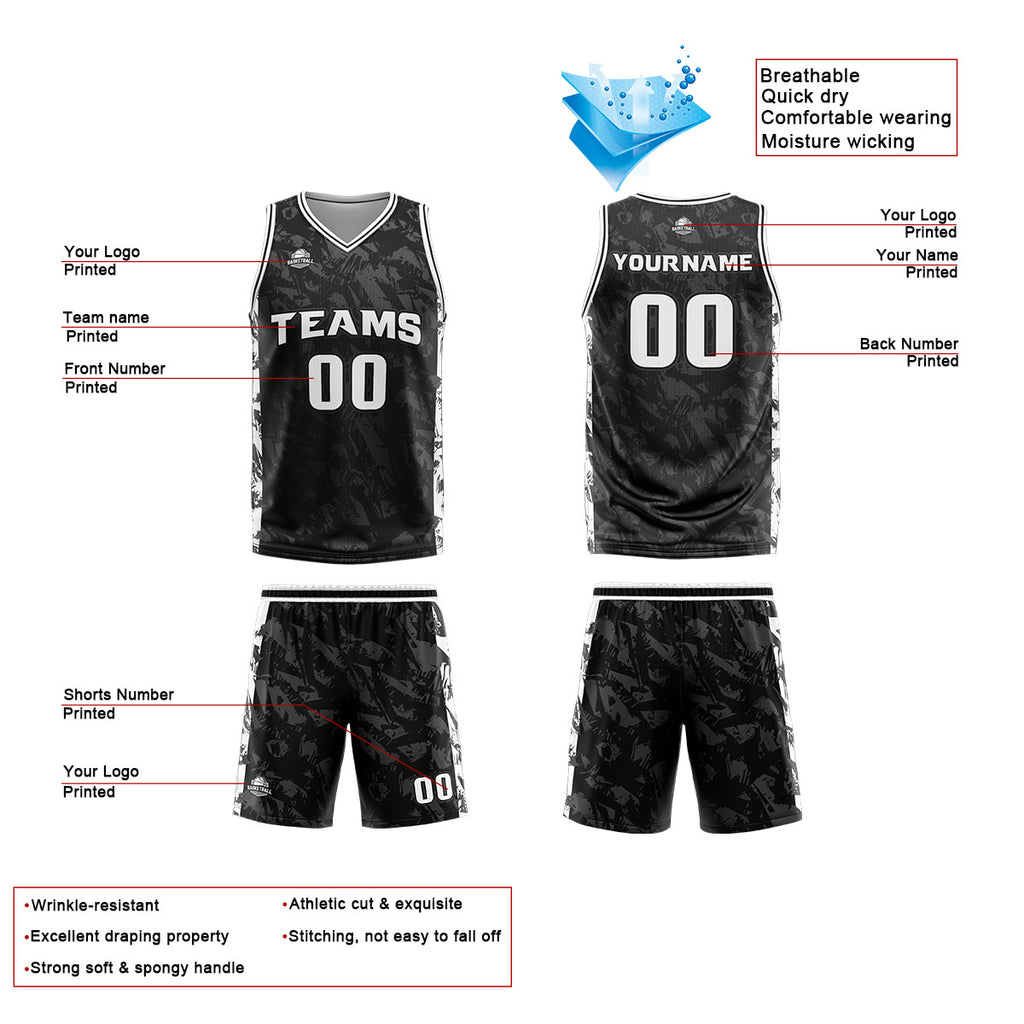 Custom Black Grey Basketball Jersey Uniform Suit Printed Your Logo Name Number enthsush