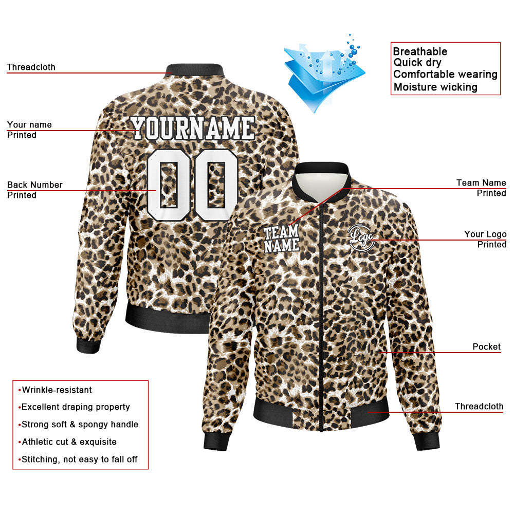 Custom Long Sleeve Windbreaker Jackets Uniform Printed Your Logo Name Number Leopard Print enthsush