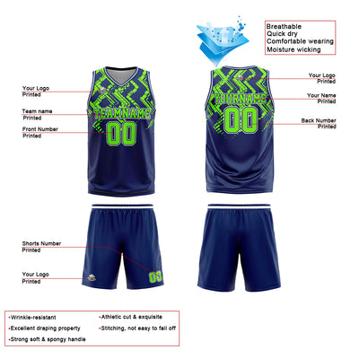 Custom Navy Neon Green Reversible Basketball Suit for Adults and Kids Personalized Jersey enthsush