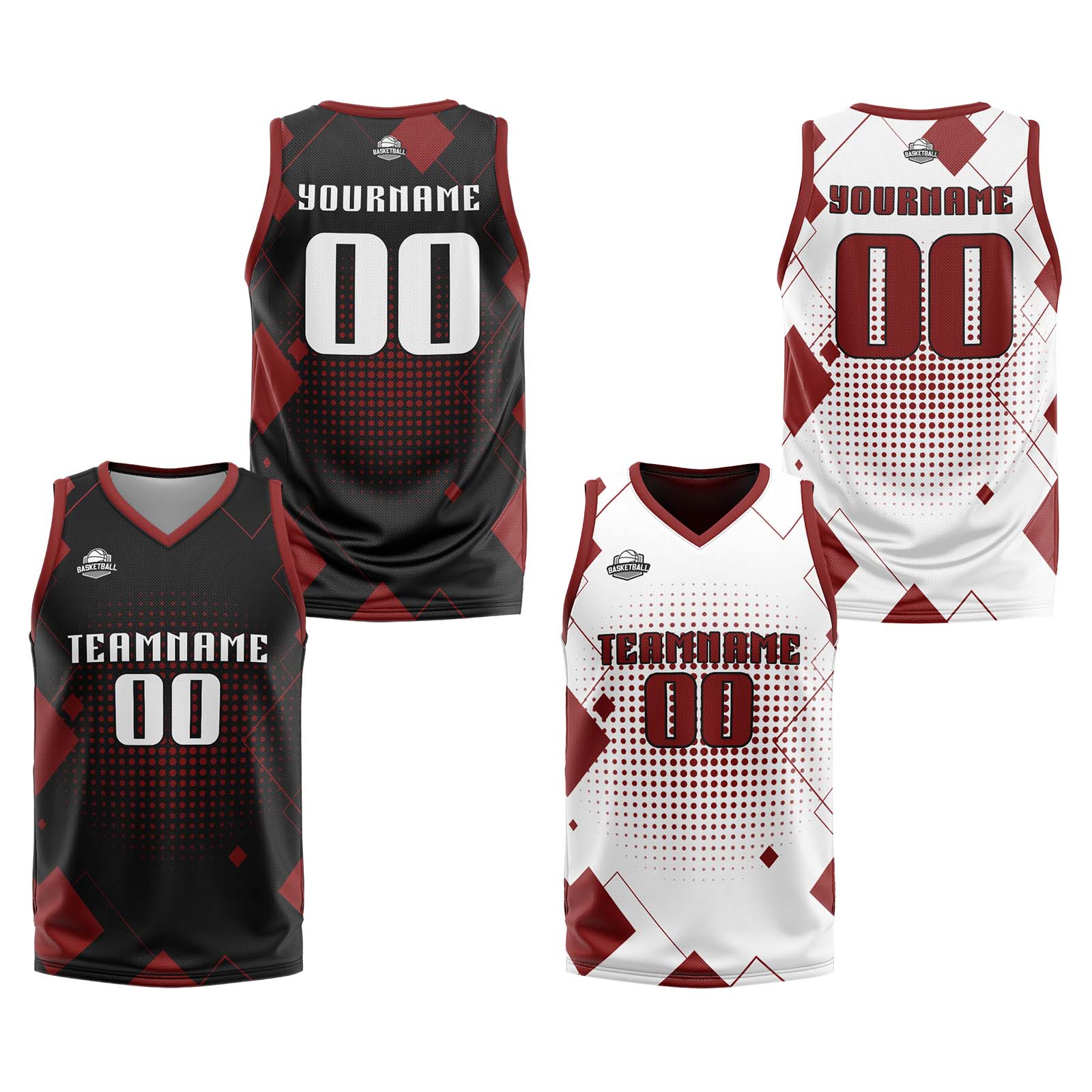 Custom Red Reversible Basketball Suit for Adults and Kids Personalized Jersey enthsush