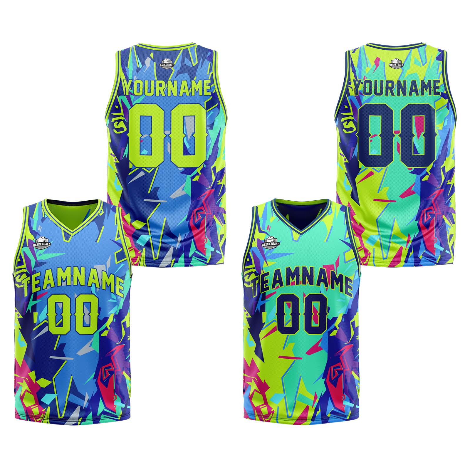 Custom Neon Green Reversible Basketball Suit for Adults and Kids Personalized Jersey enthsush