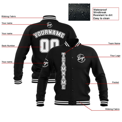 Custom Black White Waterproof Varsity Jackets Personalized Stitched Name Number Logo to Letterman Jackets enthsush