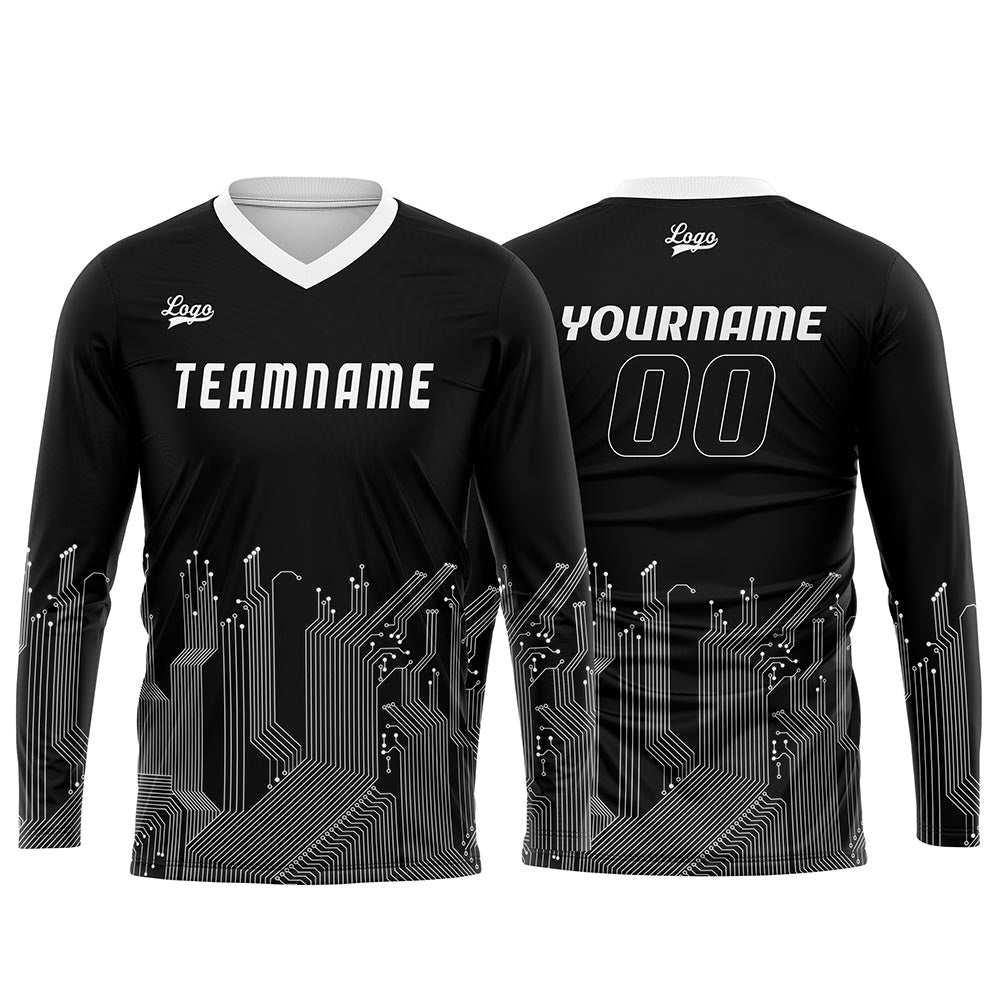 Custom Black White Basketball Soccer Football Shooting Long T-Shirt for Adults and Kids enthsush
