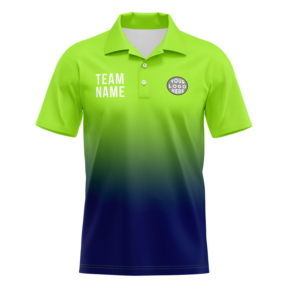 Custom Neon Green Navy Football Polo Shirts Add Your Unique Logo/Name/Number enthsush