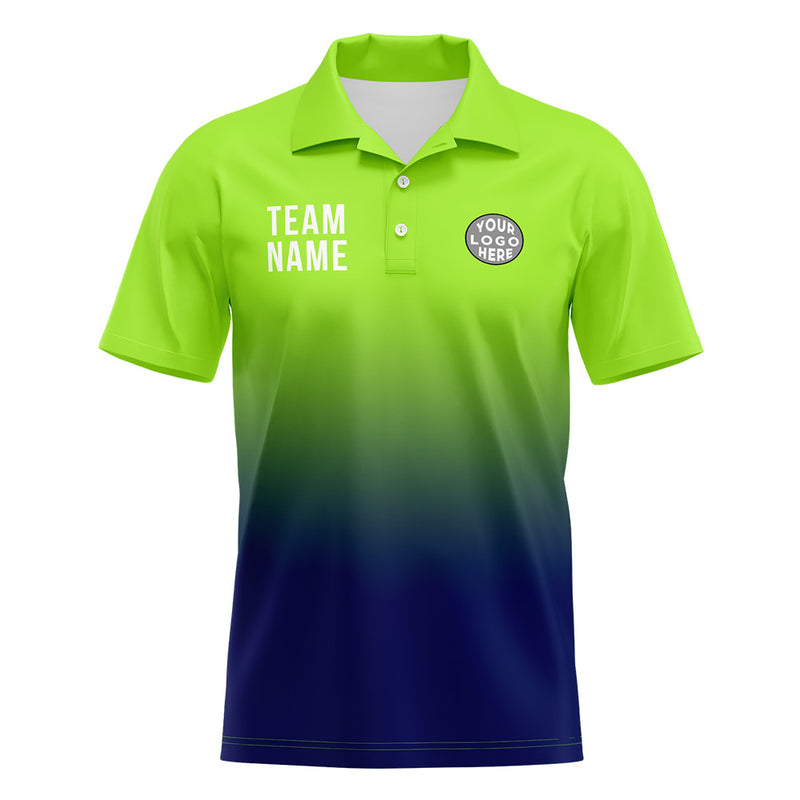 Custom Neon Green Navy Football Polo Shirts Add Your Unique Logo/Name/Number