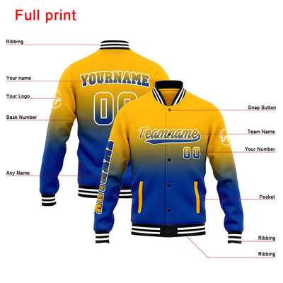 Custom Gradient Varsity Jacket Letterman jacket for Men, Women and Youth Yellow&Blue enthsush