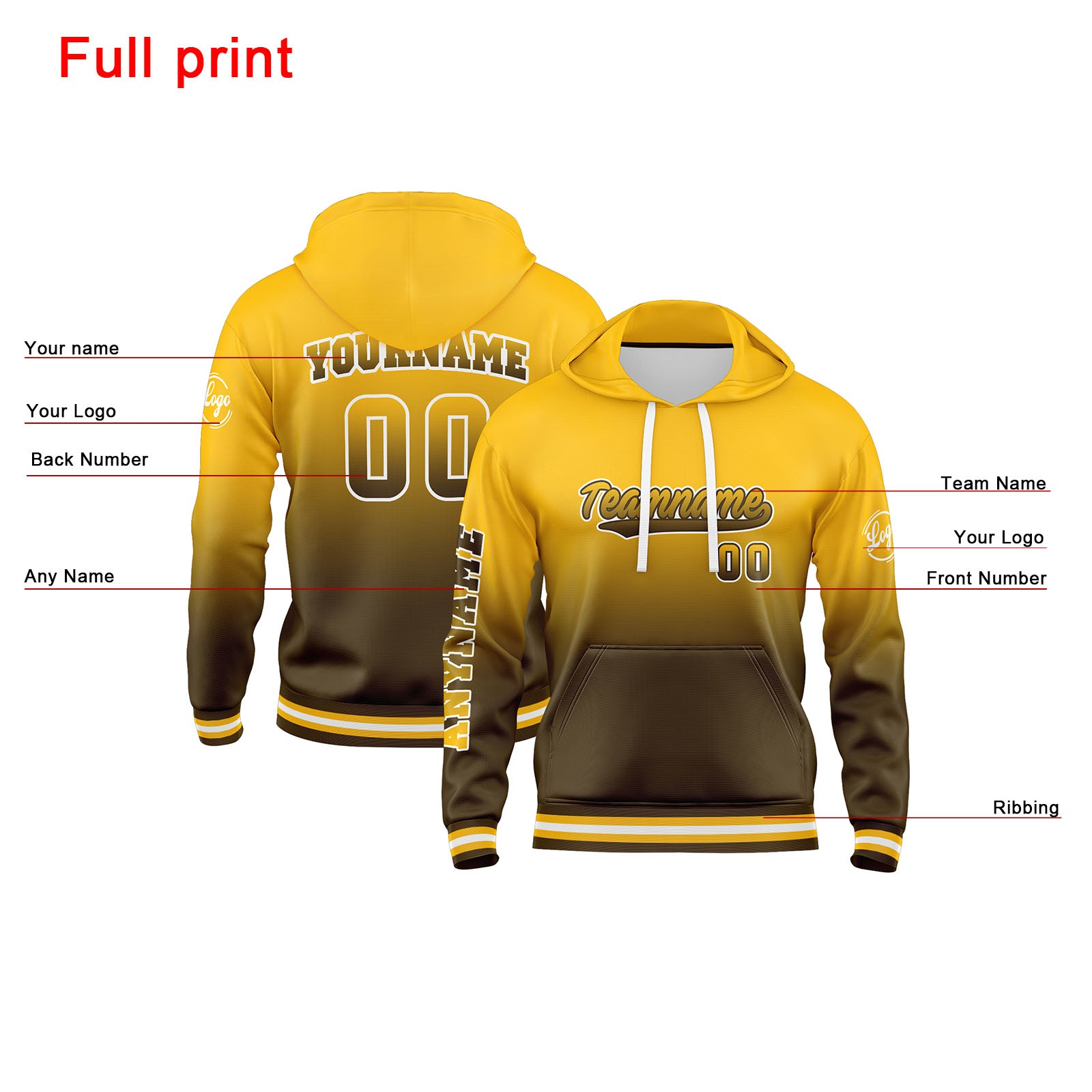 Custom Brown Yellow Sweatshirt Hoodie For Men Women Girl Boy Print Your Logo Name Number enthsush