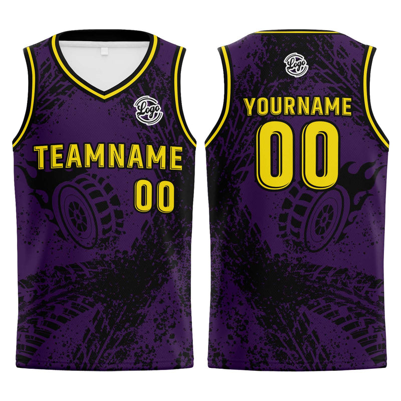 Custom Purple Yellow Basketball Jersey Uniform Suit Printed Your Logo Name Number