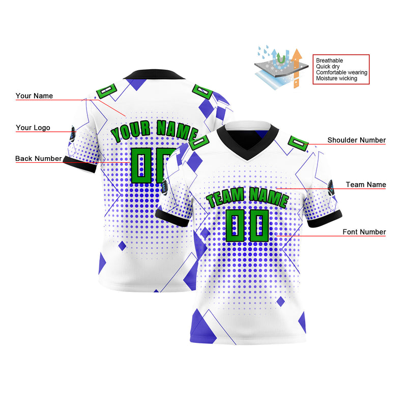 Custom White Green Reversible Football Jersey Personalized Gradient Football Shirts for Men Printed Team Name Number Logo