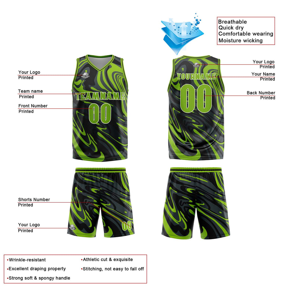 Custom Fluid Green Black Basketball Jersey Uniform Suit Printed Your Logo Name Number enthsush
