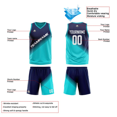 Custom Reversible Basketball Suit for Adults and Kids Personalized Jersey Teal-Navy enthsush