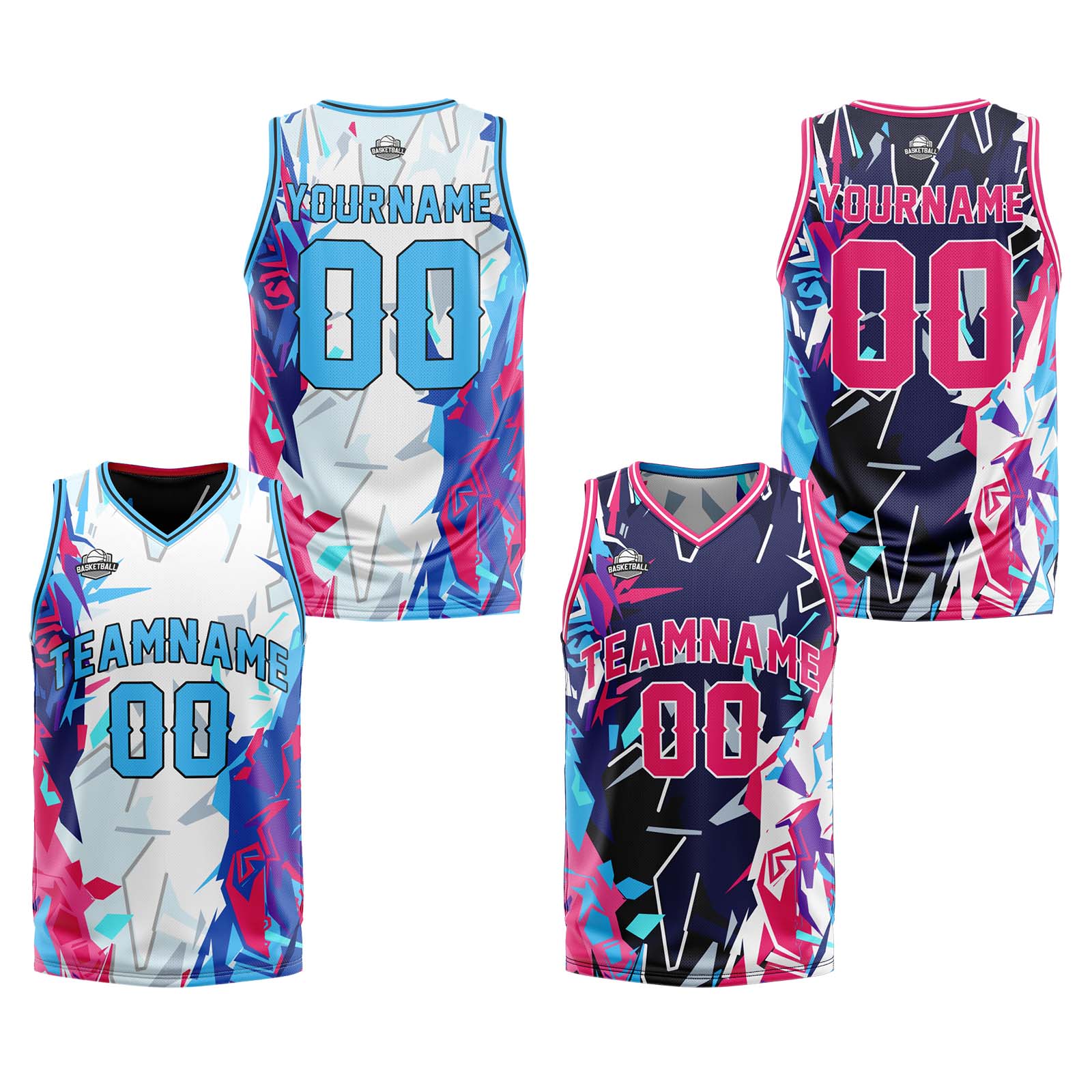 Custom Light Blue Reversible Basketball Suit for Adults and Kids Personalized Jersey enthsush