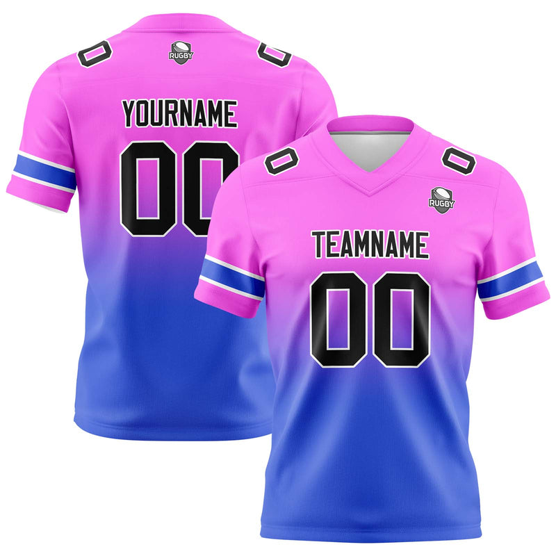 Custom Pink&Blue Gradient Football Jersey Personalized Football Shirts for Men Women  Printed Team Name Number Logo