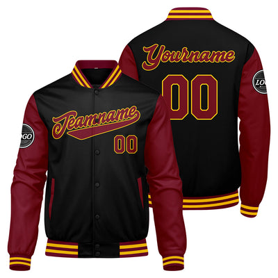 Custom Varsity Jacket Letterman jacket for Men, Women and Youth Crimson Black Yellow enthsush
